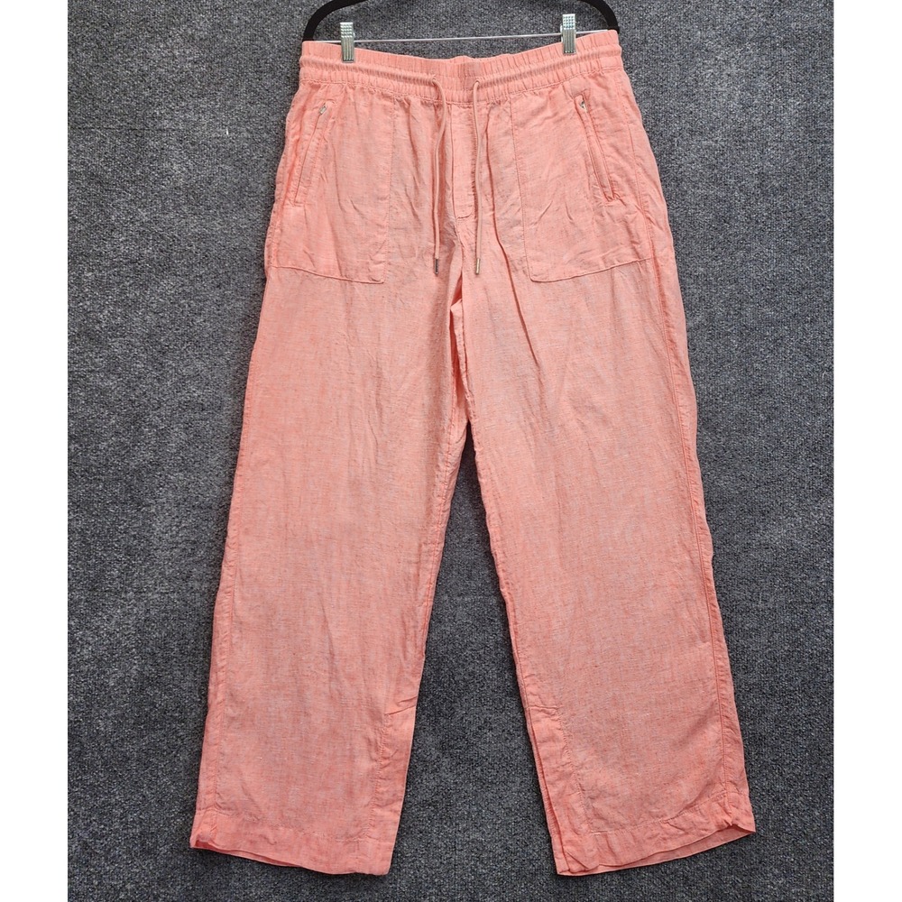 Athleta Cabo Linen Pant Women's 12 Coral Wide Leg Coastal Resort Boho Vacation